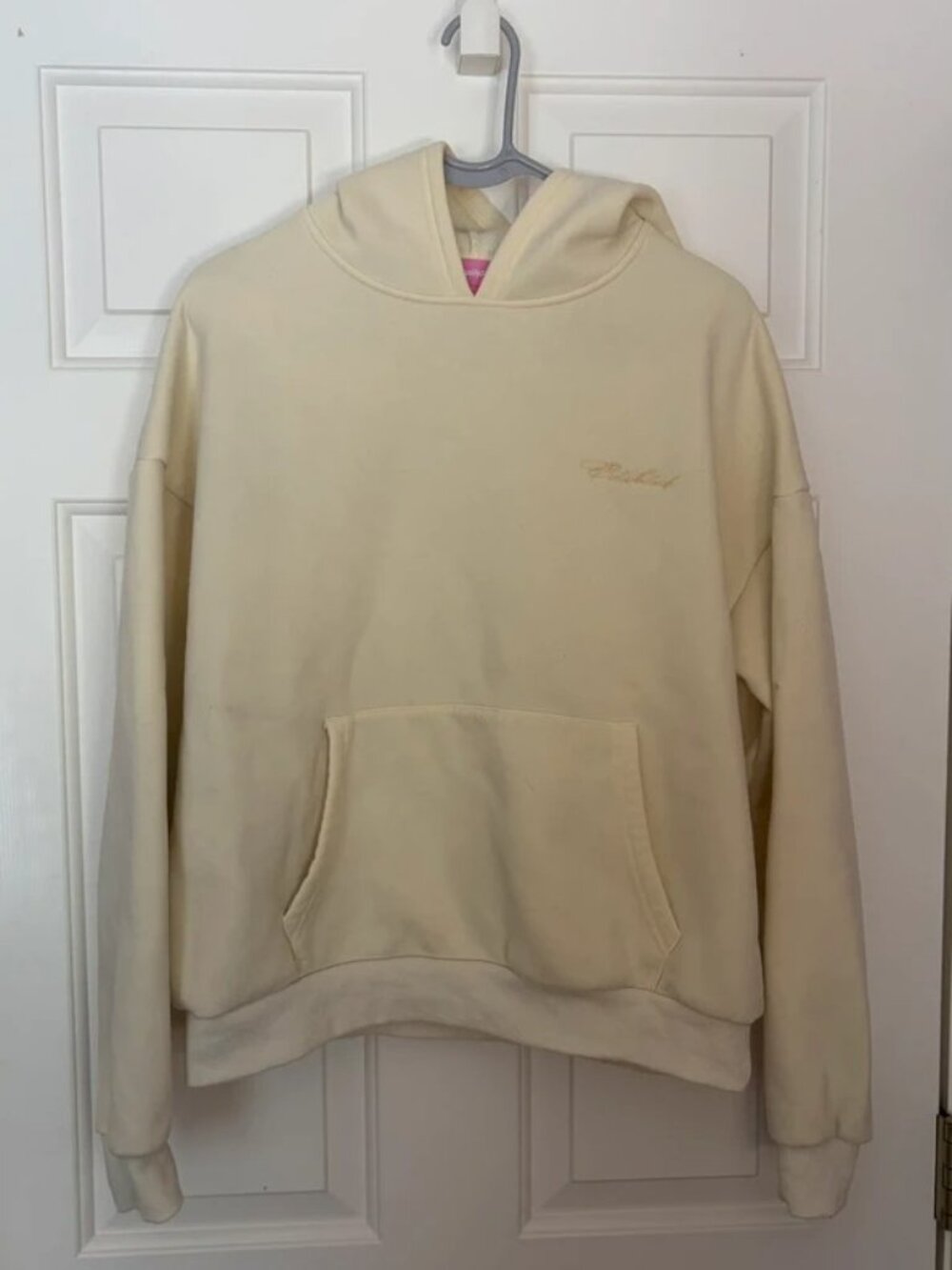 Cream Fleece Pullover Hoodie with Embroidered Detail, Women’s M